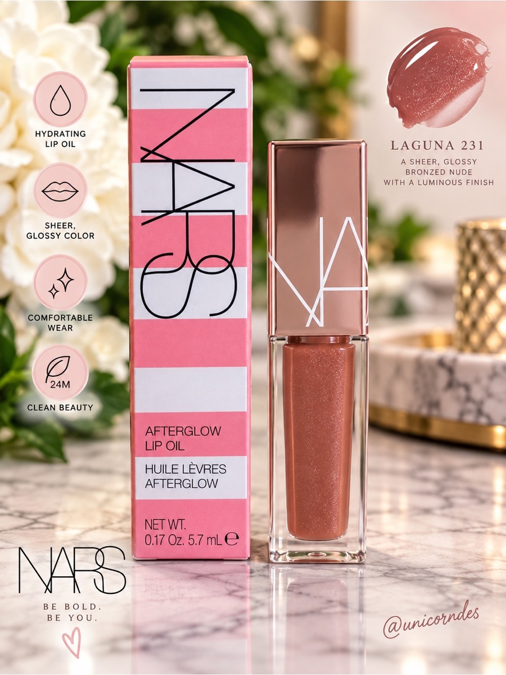 NARS Afterglow Lip Oil Laguna 231 Hydrating Gloss Full Size 5.7mL